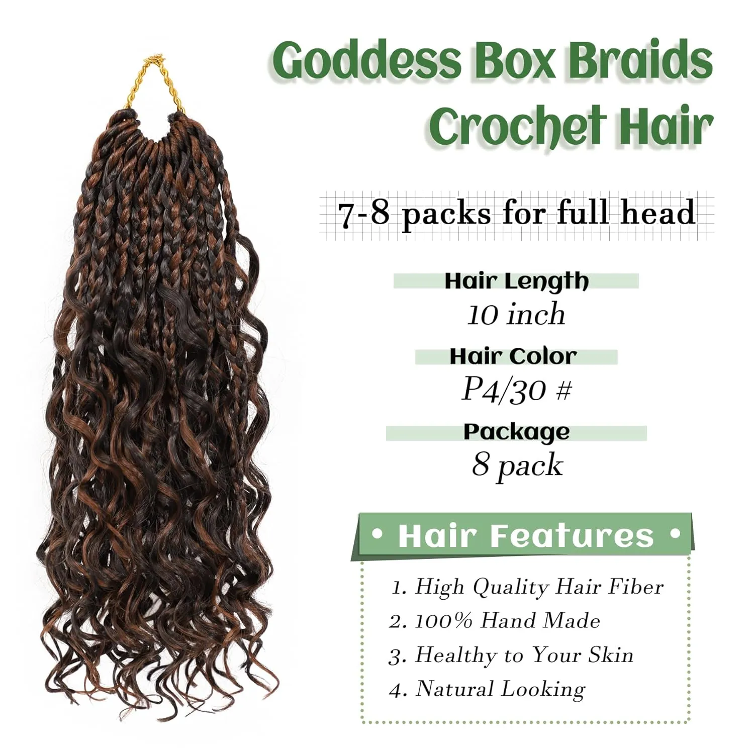 Eerya 8 Packs Boho Box Braids Crochet Hair for Black Women 10 Inch Goddess Box Braids Pre-looped Bohemian Crochet Box Braids With Curly Ends Synthetic Crochet Hair Extensions (10 inch, P4/30)