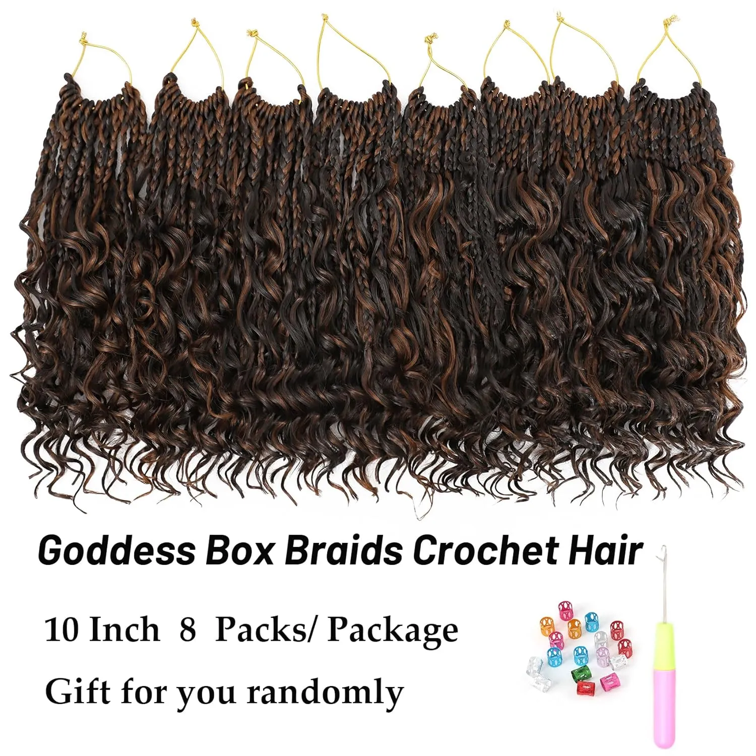 Eerya 8 Packs Boho Box Braids Crochet Hair for Black Women 10 Inch Goddess Box Braids Pre-looped Bohemian Crochet Box Braids With Curly Ends Synthetic Crochet Hair Extensions (10 inch, P4/30)