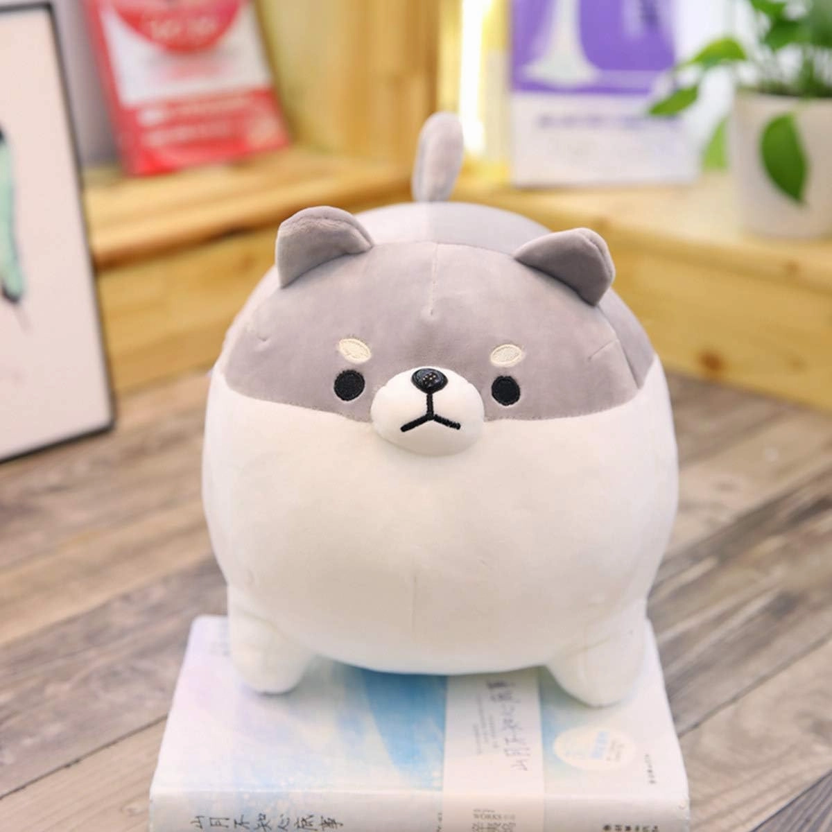 EHOTONG Shiba Inu Dog Plush Pillow, Corgi Stuffed Animal Plush Toy Hug Pillow Gifts for Girl Boy (Gray, 15.7in)