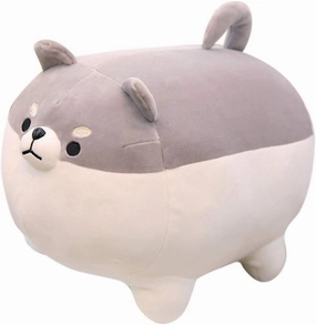 EHOTONG Shiba Inu Dog Plush Pillow, Corgi Stuffed Animal Plush Toy Hug Pillow Gifts for Girl Boy (Gray, 15.7in)