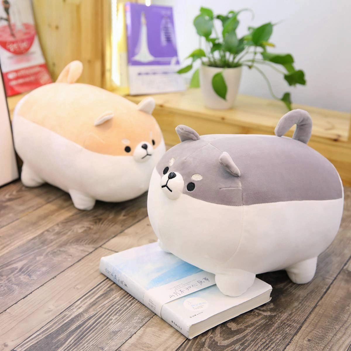 EHOTONG Shiba Inu Dog Plush Pillow, Corgi Stuffed Animal Plush Toy Hug Pillow Gifts for Girl Boy (Gray, 15.7in)