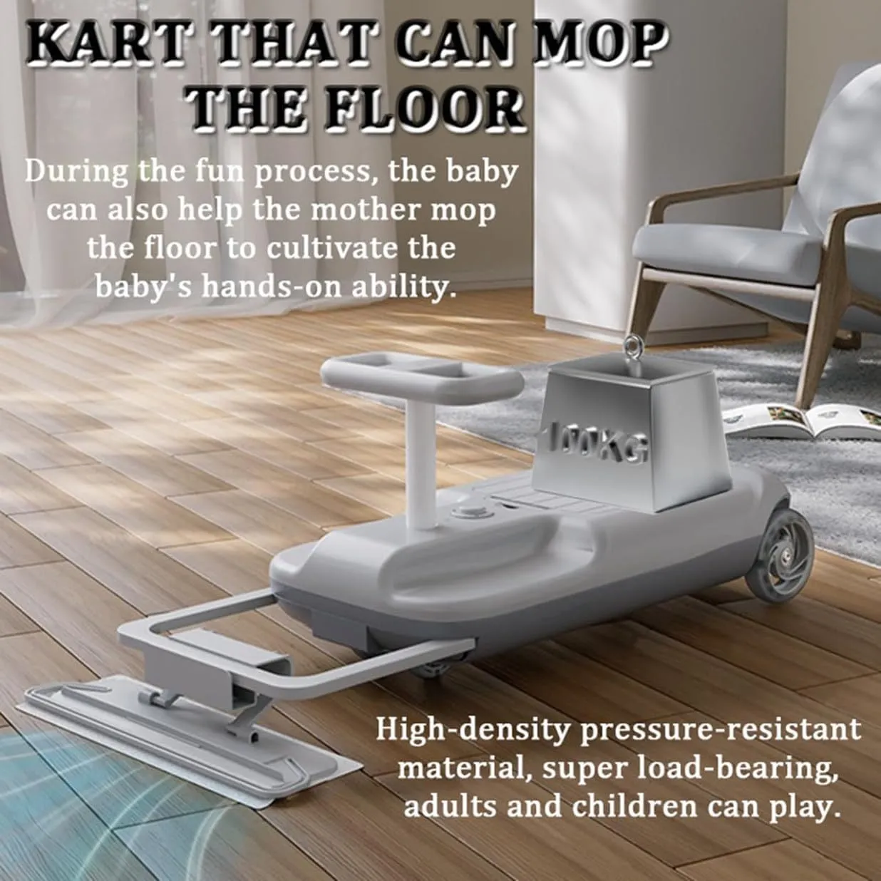 Electric Go Kart Wiggle Car, Cleaning Go Kart for Kids, 12V Rechargeable Ride-On Go Kart with Adjustable Speed, Retractable Portable Mini Go Kart for 3-10  Kids,Pink