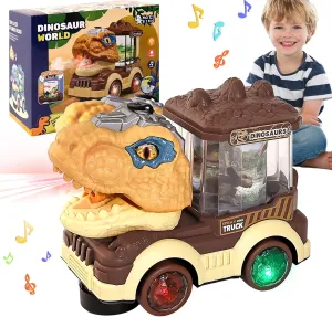 Electric Steam Train Truck Toy for Toddlers 2-4,Monster Dinosaur Truck Toy with Smoke,Flashing Lights & Sound, 360 Rotation Bump and Go Car Toddler Toy for 1 2 3 4 5 Year Boys Girls, Battery Operated