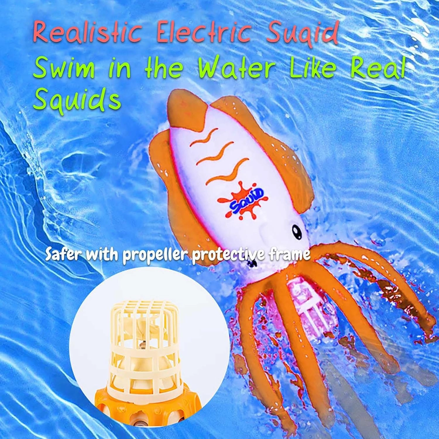 Electric Squid Water Toy with LED Lights for Boys and Girls (Orange)