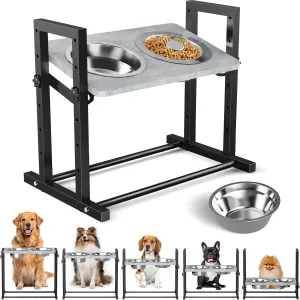 Elevated Dog Bowls with Slow Feeder, 6 Heights Adjustable Raised Dog Bowl with 3 Stainless Steel Bowls, Tiltable Non-Slip Feeding Bowls with Metal Stand for Small Medium Large Breed Dogs