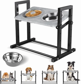 Elevated Dog Bowls for Small Dogs, 6 Heights Adjustable Raised Dog Bowl with Slow Feeder - 3 Stainless Steel Bowl, Tiltable Non-Slip Feeding Bowls with Metal Stand
