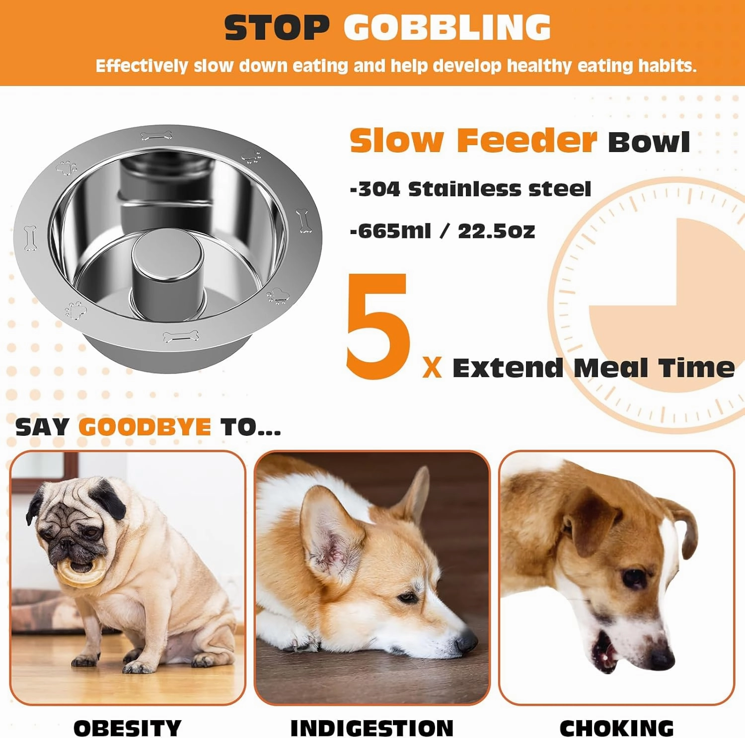 Elevated Dog Bowls for Small Dogs, 6 Heights Adjustable Raised Dog Bowl with Slow Feeder - 3 Stainless Steel Bowl, Tiltable Non-Slip Feeding Bowls with Metal Stand