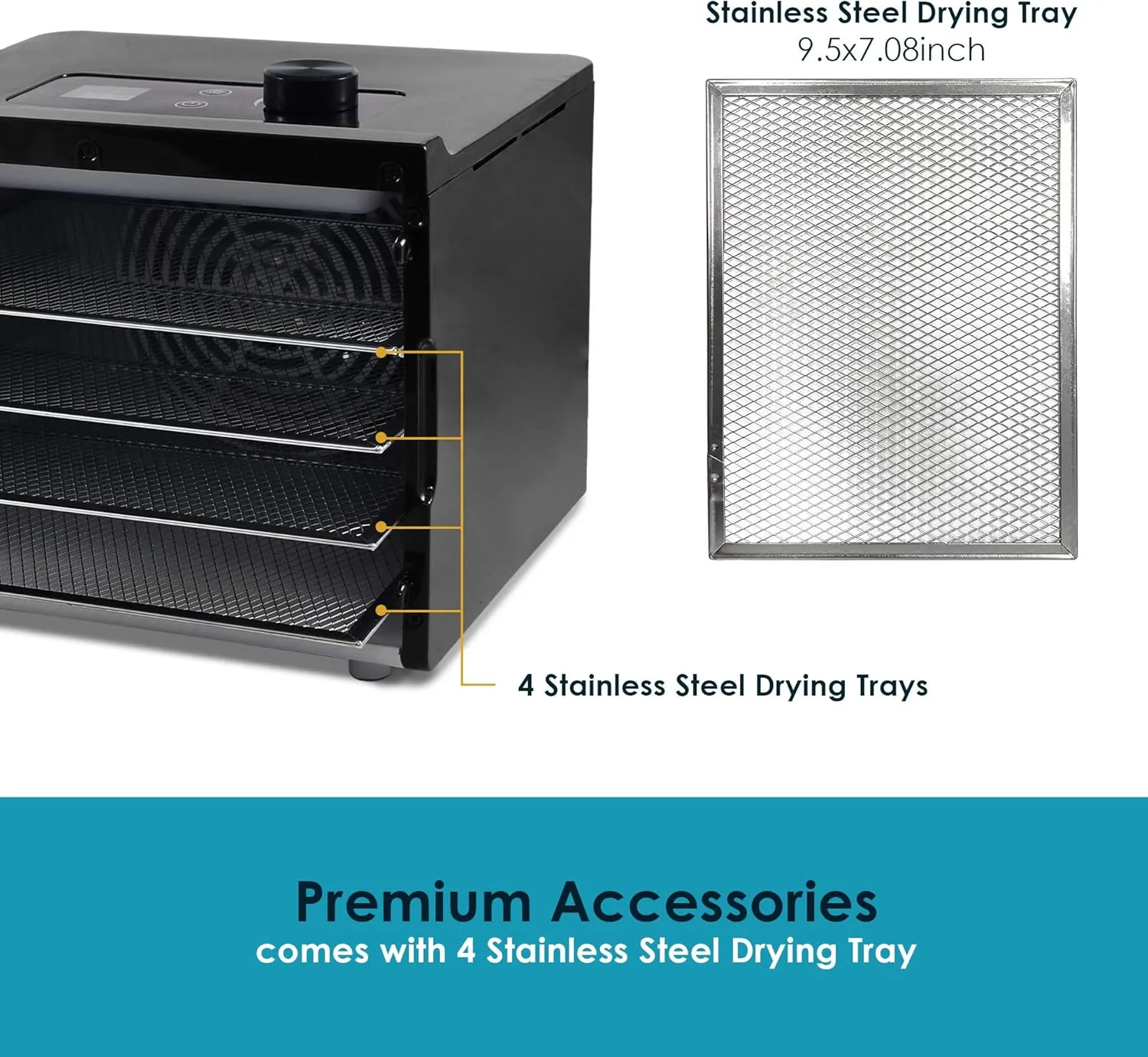 Elite Gourmet Food Dehydrator, Stainless Steel Trays Food Dehydrator, Adjustable Temperature Controls, Jerky Herbs Fruit Veggies Snacks