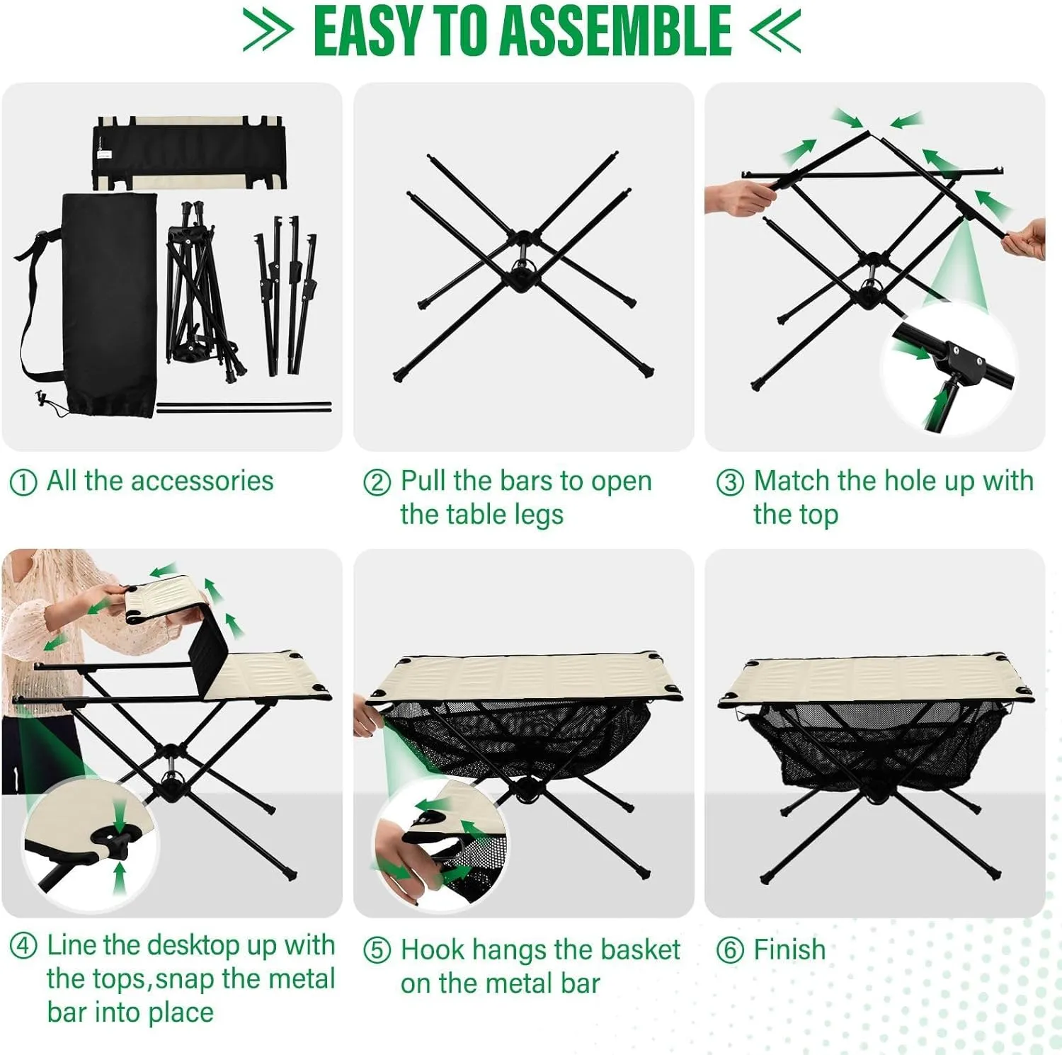 Emelivor Beige Cream Folding Camping Table Portable Beach Table with Carry Bag Small Collapsible Table for Camping Fishing Picnic Garden Outdoor