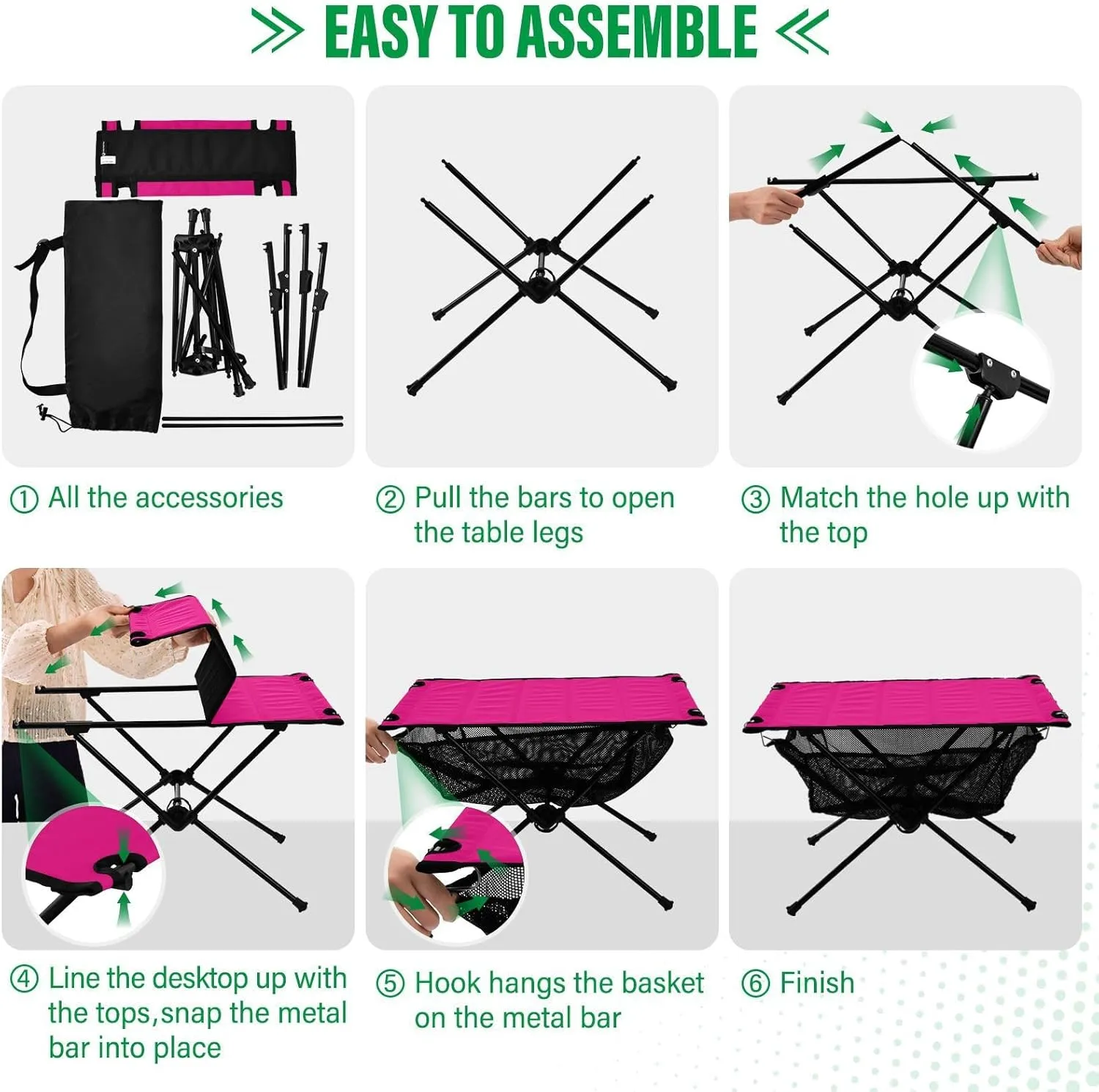 Emelivor Bright Pink Folding Camping Table Portable Beach Table with Carry Bag Small Foldable Table for Camping BBQ Hiking Outdoor Travel