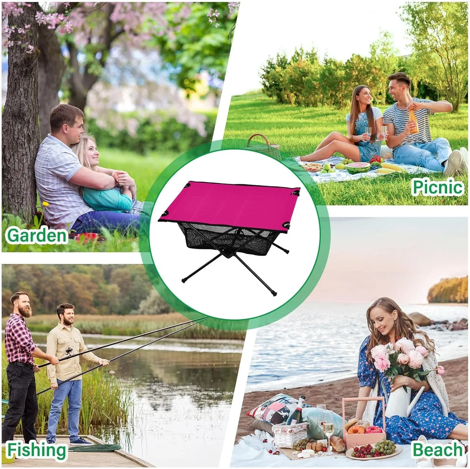 Emelivor Bright Pink Folding Camping Table Portable Beach Table with Carry Bag Small Foldable Table for Camping BBQ Hiking Outdoor Travel