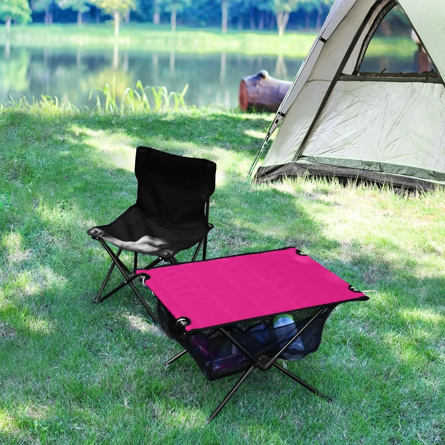 Emelivor Bright Pink Folding Camping Table Portable Beach Table with Carry Bag Small Foldable Table for Camping BBQ Hiking Outdoor Travel