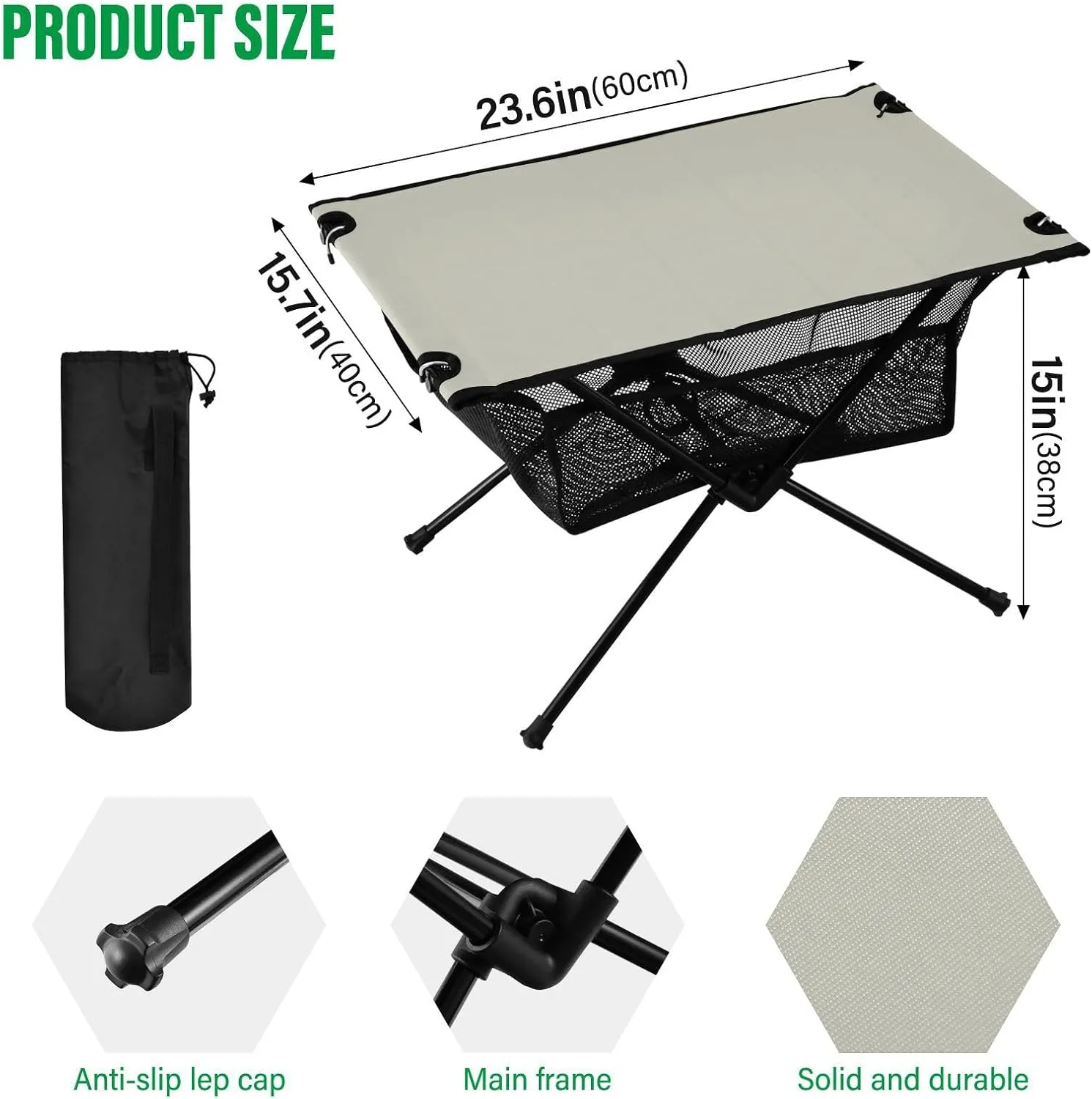 Emelivor Dark Beige Folding Camping Table Portable Beach Table with Carry Bag Small Foldable Table for Picnic Outdoor Fishing Camping Travel