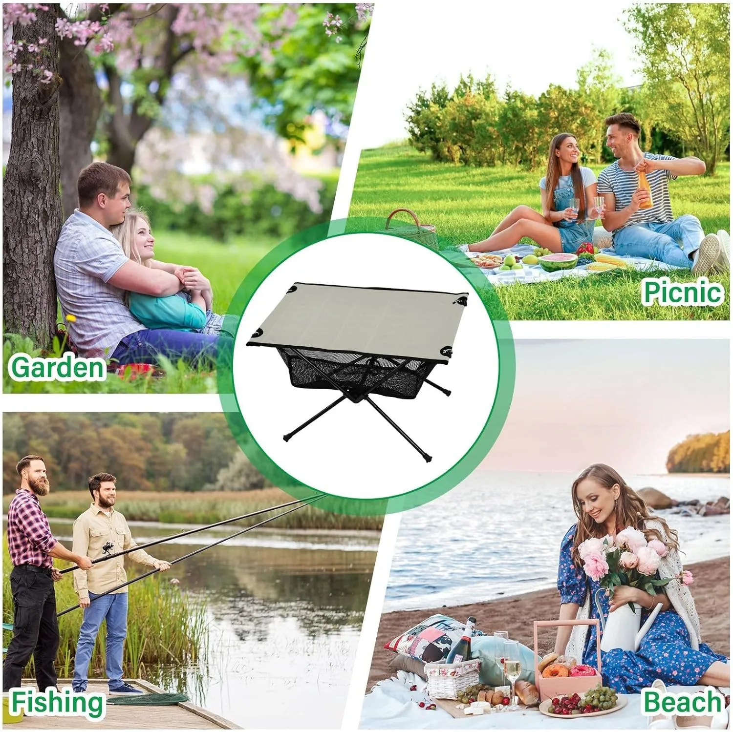 Emelivor Dark Beige Folding Camping Table Portable Beach Table with Carry Bag Small Foldable Table for Picnic Outdoor Fishing Camping Travel