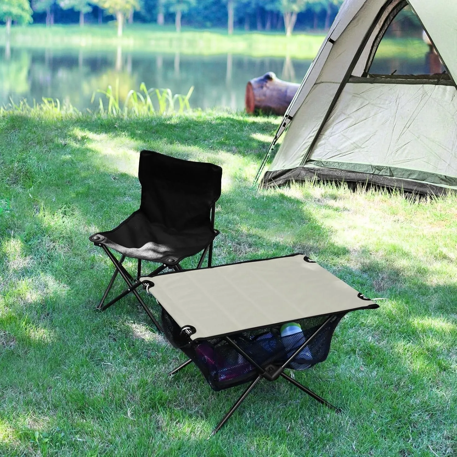 Emelivor Dark Beige Folding Camping Table Portable Beach Table with Carry Bag Small Foldable Table for Picnic Outdoor Fishing Camping Travel