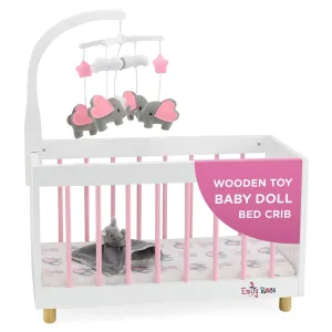 Emily Rose 18-inch Doll Toy Wooden Baby Doll Crib Bed with Bedding, Spinning Mobile & Stuffed Lovey - Gift Set for 3  Year Olds - Fits Dolls up to 20 inches - White/Pink/Gray | USA Business