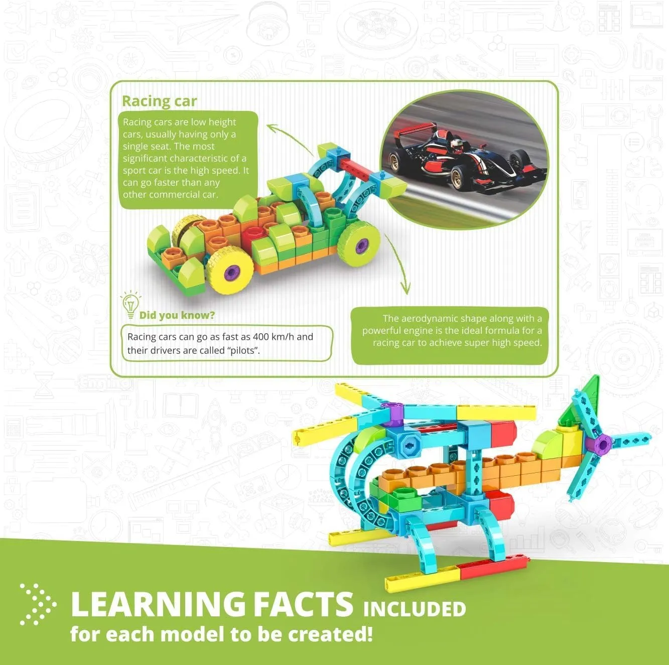 Engino: Qboidz Racing Car - 10 Model Brick Building Set, Toy Construction, Coloring & Math Activities, Stack-Click Assembly, STEM Play-Learn, Kids 4 