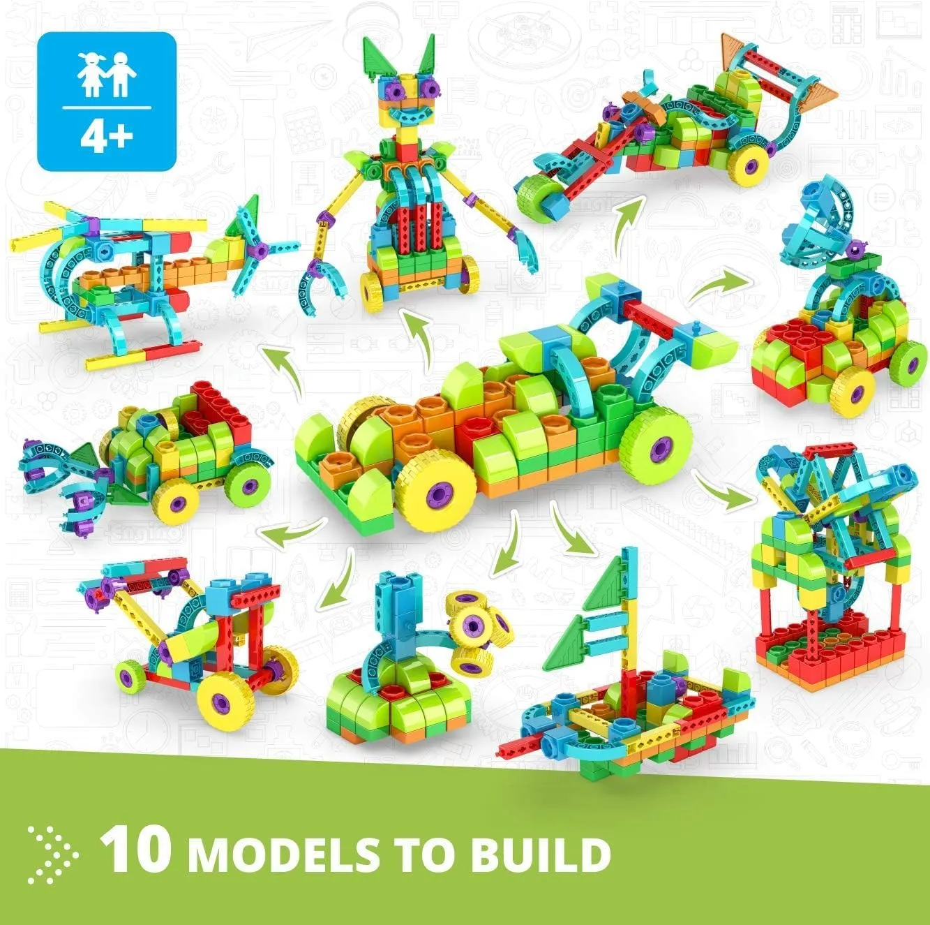 Engino: Qboidz Racing Car - 10 Model Brick Building Set, Toy Construction, Coloring & Math Activities, Stack-Click Assembly, STEM Play-Learn, Kids 4 