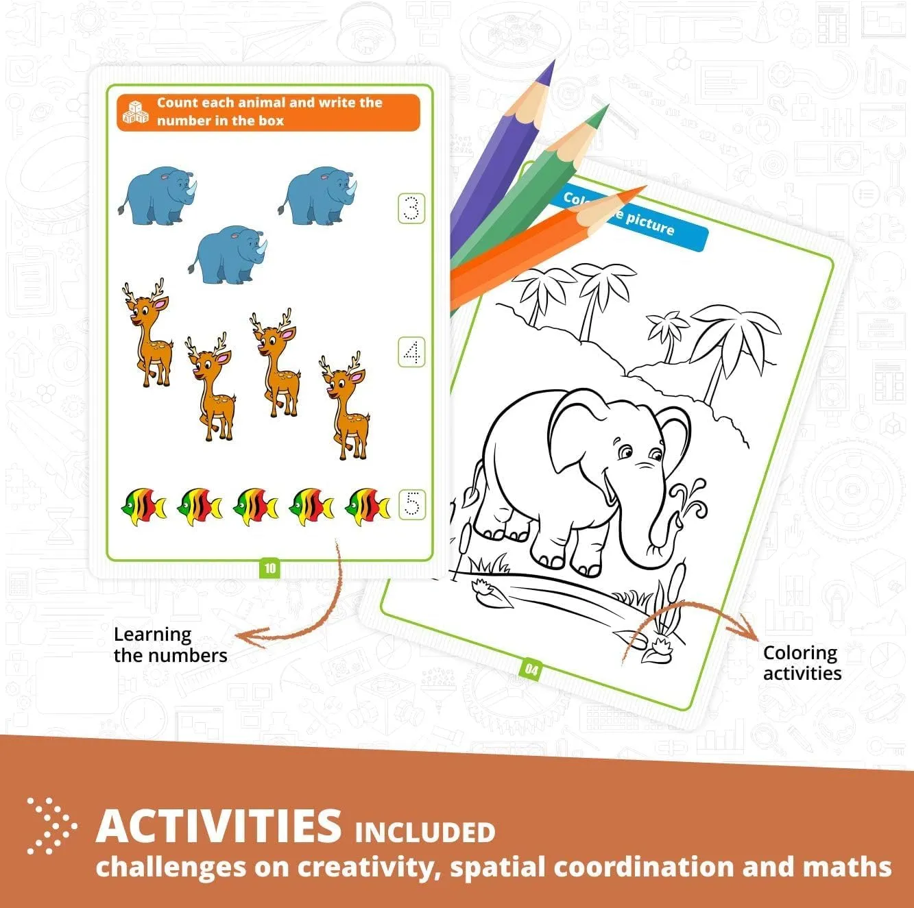 Engino: STEAM Labs Junior: Learning About…Wild Animals - 5 Model Toy Brick Building Set, Facts Storybook & Number Activities, Stack & Click, Kids 3 