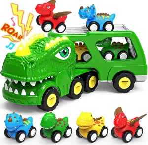 ENJSD Toys for 1 2 3 4 Year Old Boys, 5 in 1 Toys for Ages 2-4 with 4 Dinosaur Toys for Kids 3-5, Friction Powered Kids Boy Toddler Toys 1 2 3 4 5 Year Old boy Gifts with Flashing Light & Sound