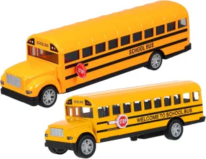 ERINGOGO 2pcs Pull Back School Bus Realistic Model with Opening Doors Fun for Ages Enhances Hand Eye Coordination and Sensory Play