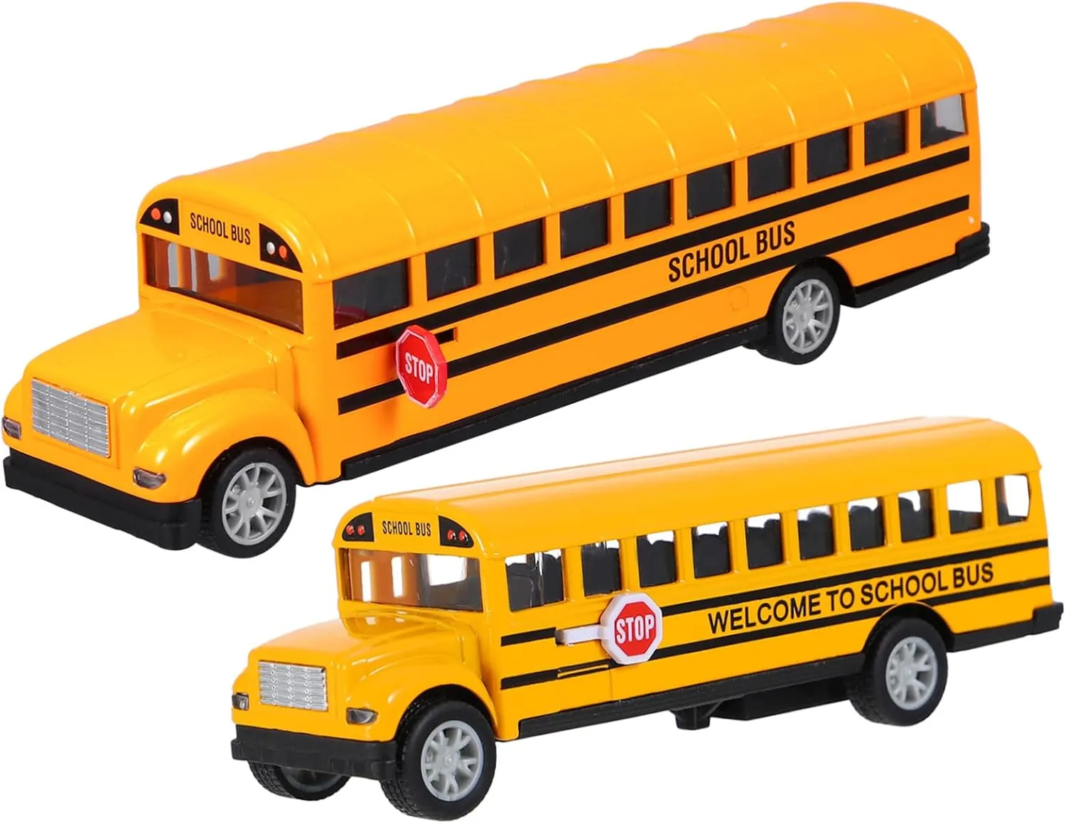 ERINGOGO 2pcs Pull Back School Bus Realistic Model with Opening Doors Fun for Ages Enhances Hand Eye Coordination and Sensory Play