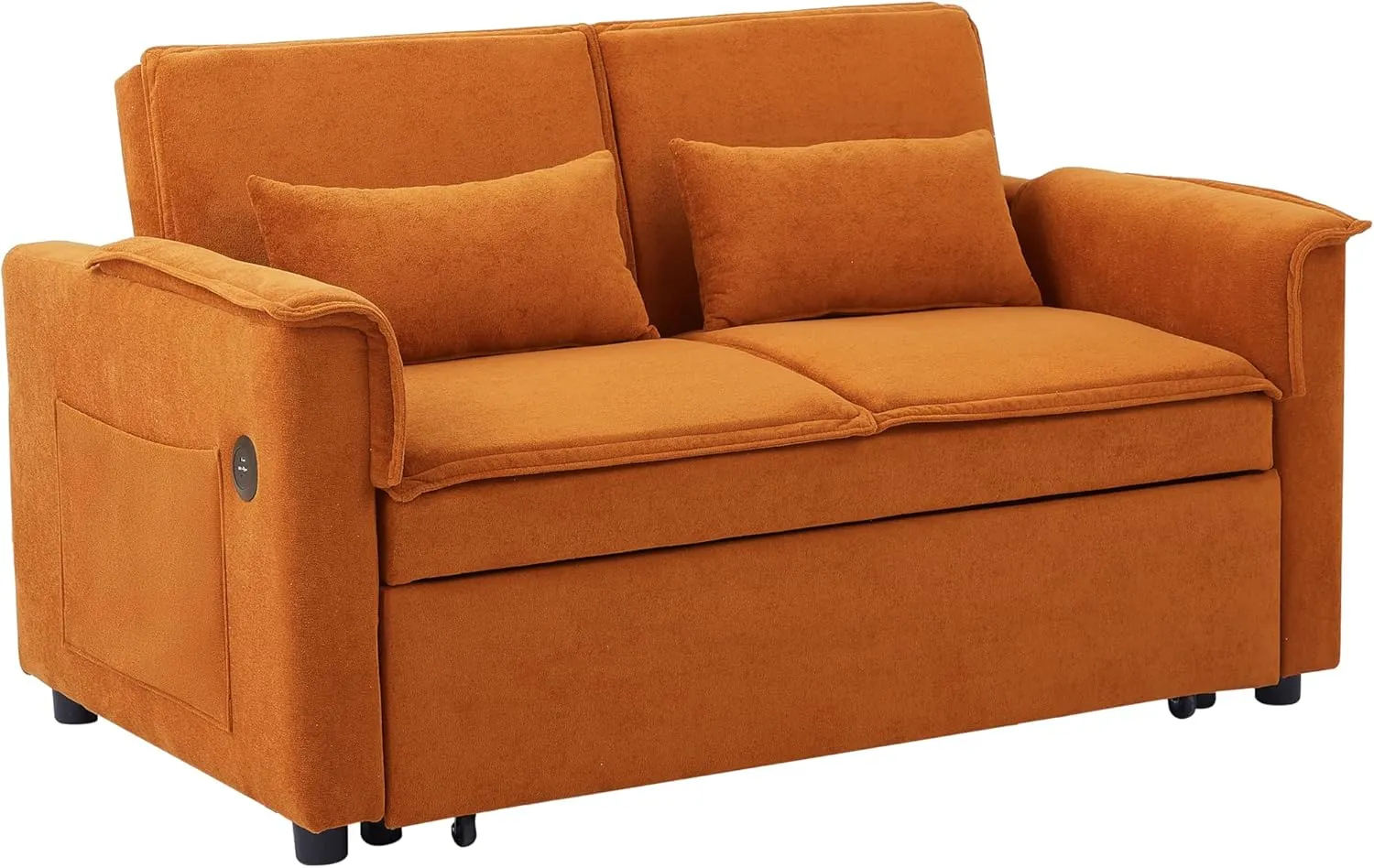 ERYE 3 in 1 Convertible Sofabed Modern Loveseat Sofa Convertible Pull Out Sleeper Couch Bed W/Padded Armrests,USB Ports and Pockets, Twin Size Boucle Upholstered Sleeper Sofa Bed for Living Room