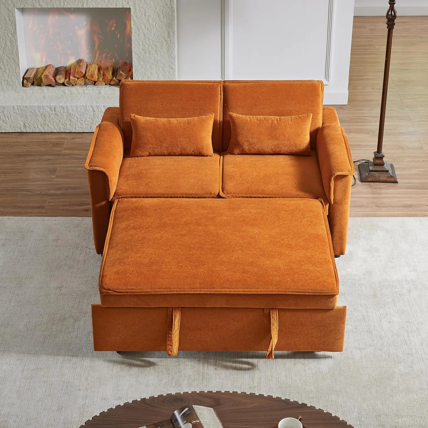 ERYE 3 in 1 Convertible Sofabed Modern Loveseat Sofa Convertible Pull Out Sleeper Couch Bed W/Padded Armrests,USB Ports and Pockets, Twin Size Boucle Upholstered Sleeper Sofa Bed for Living Room