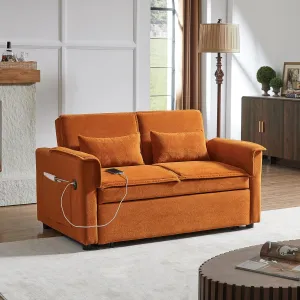 ERYE 3 in 1 Convertible Sofabed Modern Loveseat Sofa Convertible Pull Out Sleeper Couch Bed W/Padded Armrests,USB Ports and Pockets, Twin Size Boucle Upholstered Sleeper Sofa Bed for Living Room