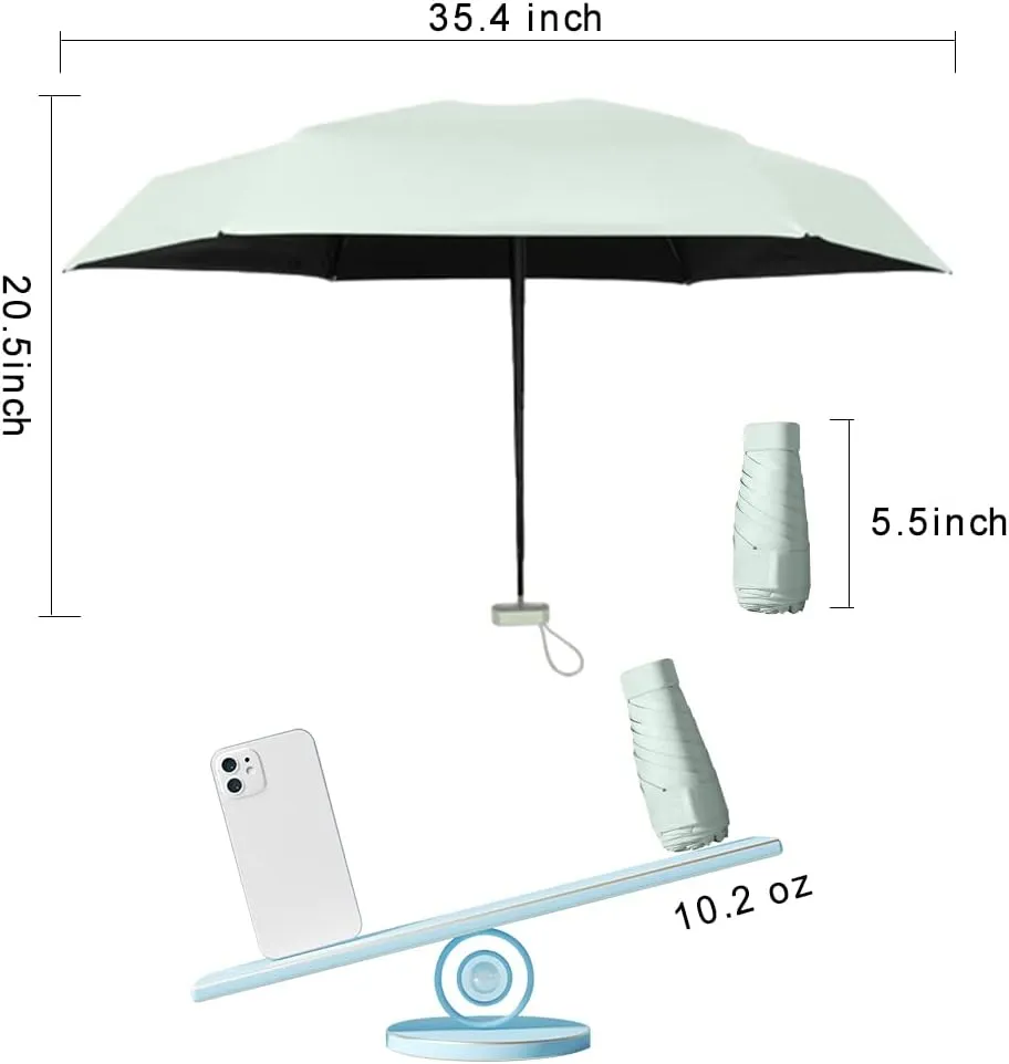 ESUFEIR Mini Travel Sun Umbrella for Purse With Case,Small Compact UV Umbrella Protection Sun,Lightweight Portable Parasol Windproof for Women Men Kids (Green)