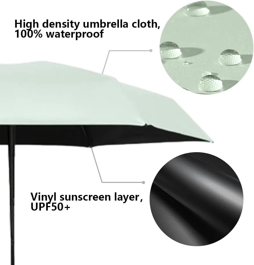 ESUFEIR Mini Travel Sun Umbrella for Purse With Case,Small Compact UV Umbrella Protection Sun,Lightweight Portable Parasol Windproof for Women Men Kids (Green)