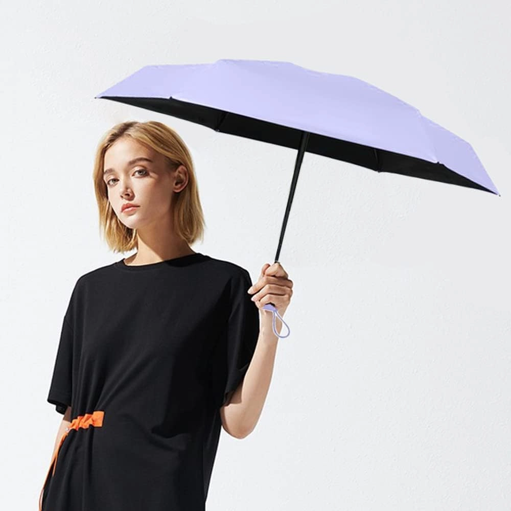 ESUFEIR Mini Travel Sun Umbrella for Purse With Case,Small Compact UV Umbrella Protection Sun,Lightweight Portable Parasol Windproof for Women Men Kids (Purple)