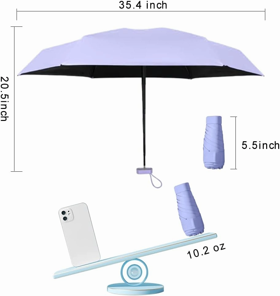 ESUFEIR Mini Travel Sun Umbrella for Purse With Case,Small Compact UV Umbrella Protection Sun,Lightweight Portable Parasol Windproof for Women Men Kids (Purple)