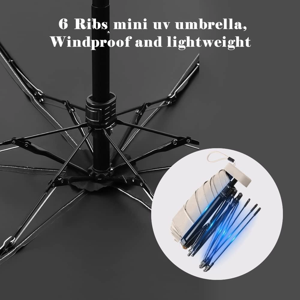 ESUFEIR Mini Travel Sun Umbrella for Purse With Case,Small Compact UV Umbrella Protection Sun,Lightweight Portable Parasol Windproof for Women Men Kids (Purple)