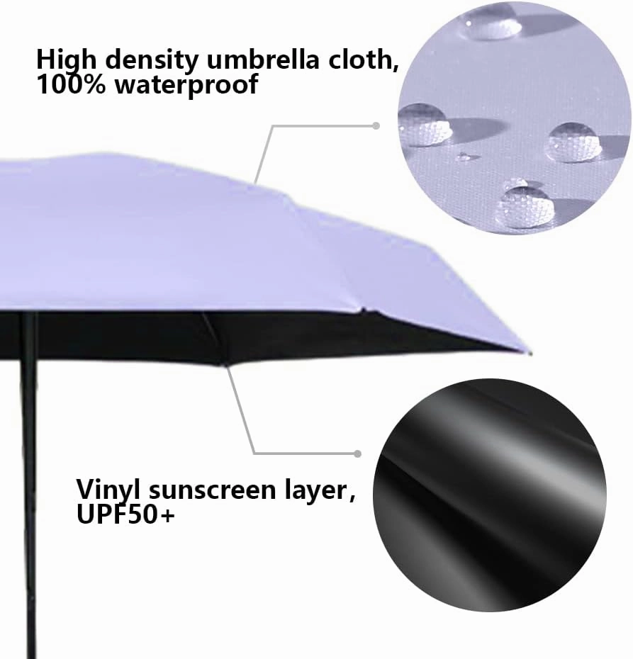 ESUFEIR Mini Travel Sun Umbrella for Purse With Case,Small Compact UV Umbrella Protection Sun,Lightweight Portable Parasol Windproof for Women Men Kids (Purple)