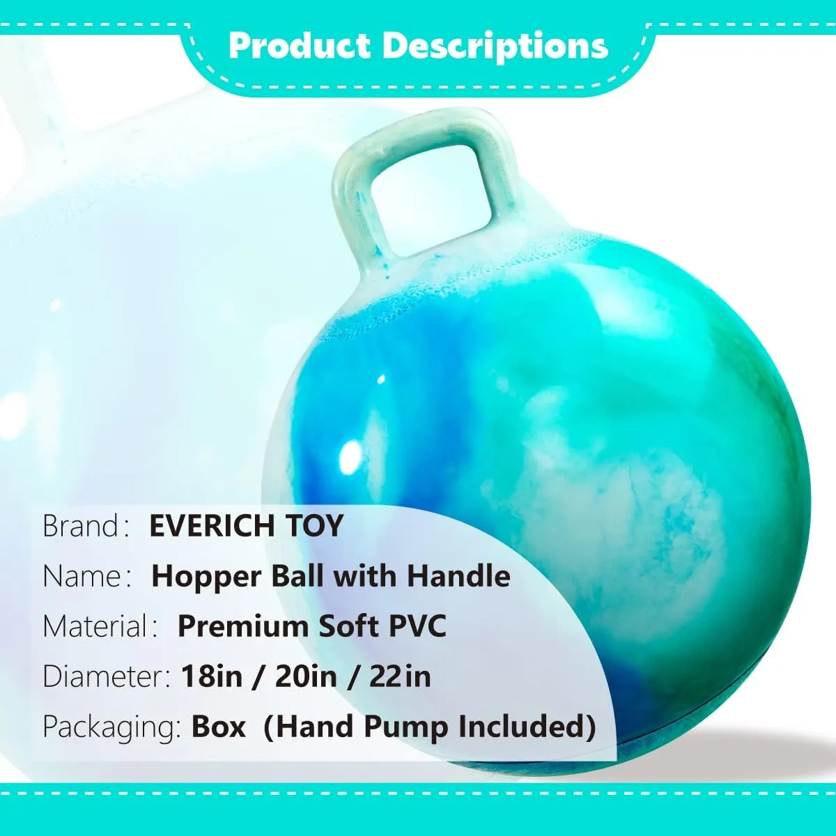 EVERICH TOY Hopper Ball, Clouds Hopping Toys for Kids, 22 Inch Bouncy Ball with Handle, Inflatable Bouncing Hoppity Hop Toys for Boys and Girls Gifts