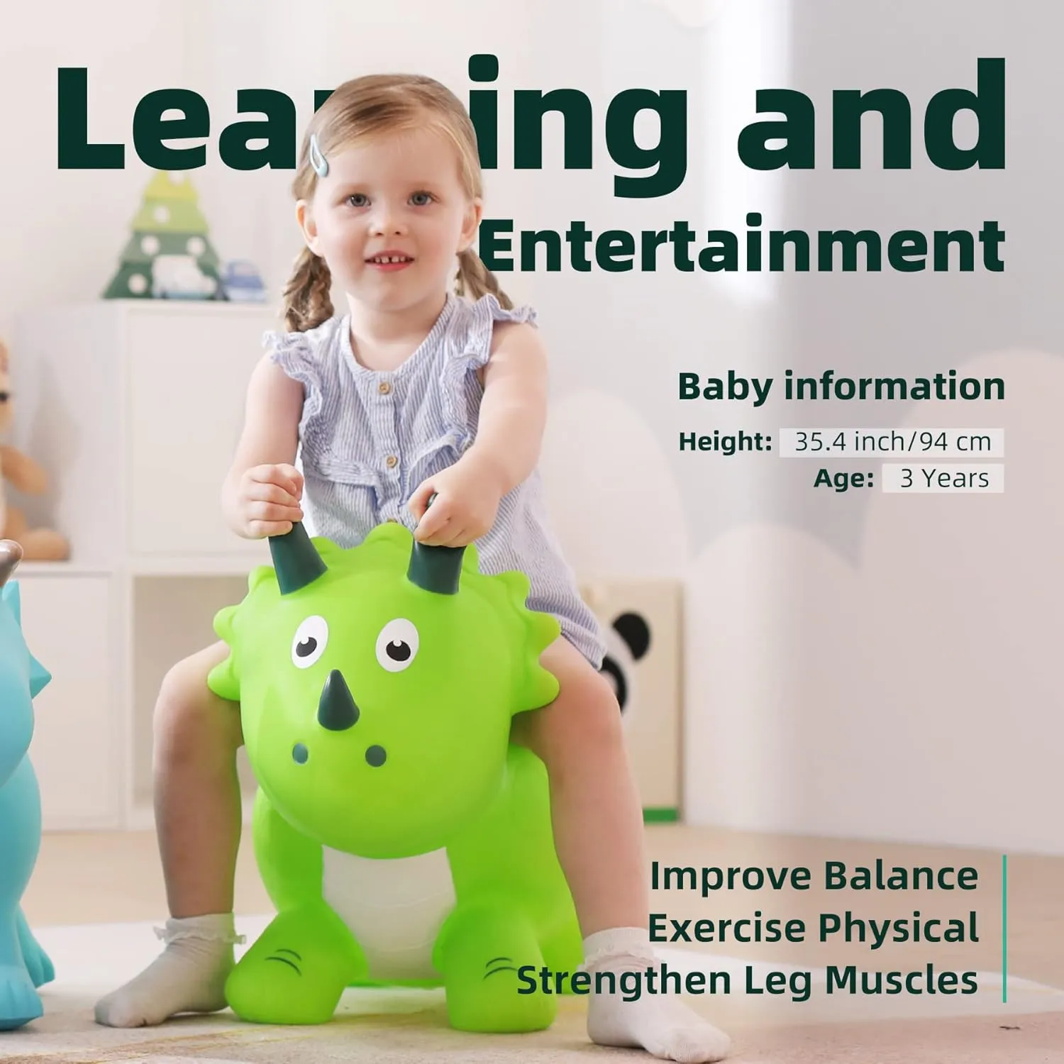 EVERICH TOY Kids Dinosaur Bouncy Animal Toys, Inflatable Triceratops Bouncer, Ride on Bounce Hopper, Indoor Outdoor Activity Birthday Gift for 18 Months 2 3 4 Years Old Boys