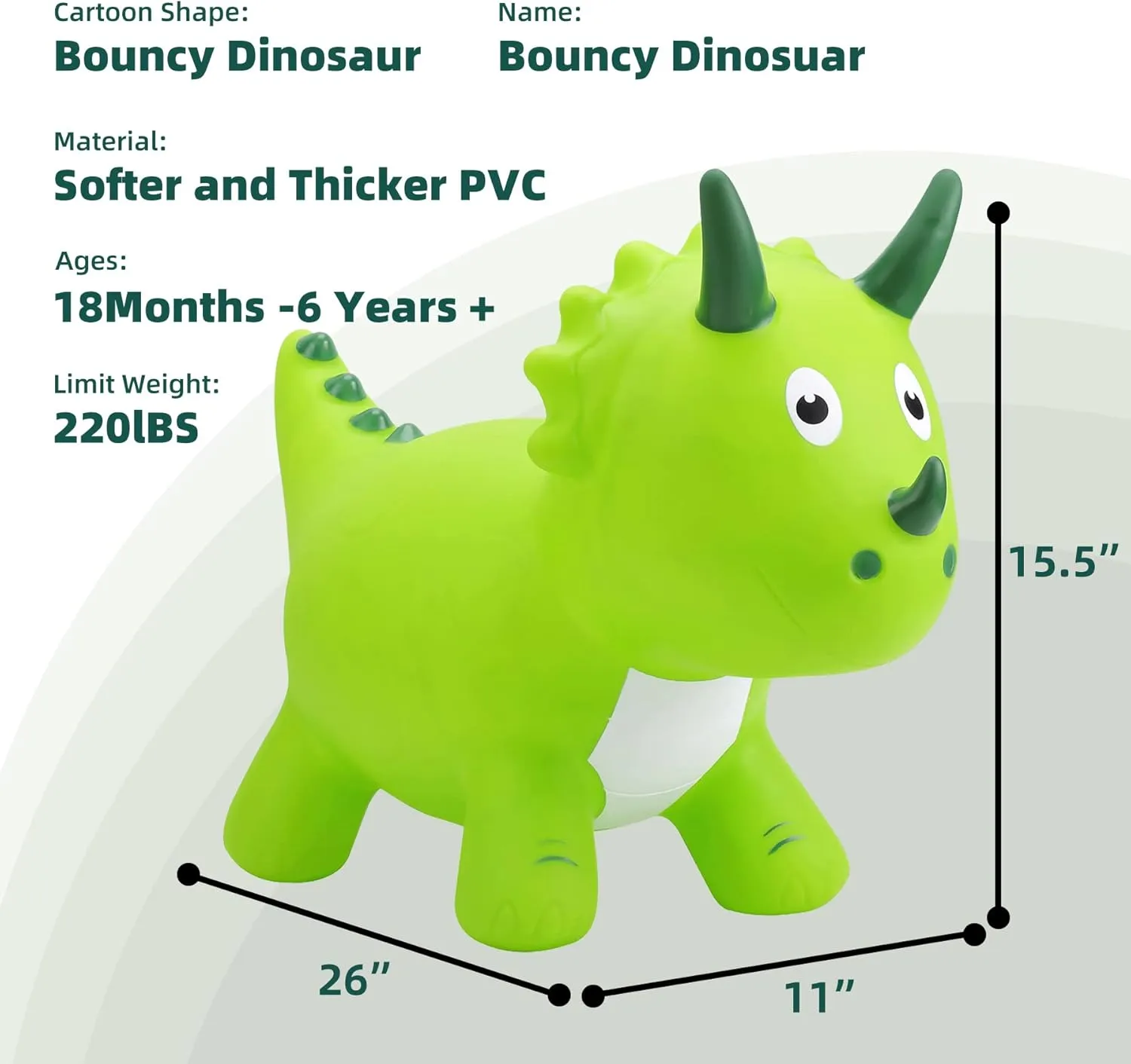 EVERICH TOY Kids Dinosaur Bouncy Animal Toys, Inflatable Triceratops Bouncer, Ride on Bounce Hopper, Indoor Outdoor Activity Birthday Gift for 18 Months 2 3 4 Years Old Boys