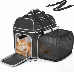 Expandable Pet Carrier: NOBLE DUCK Soft-Sided Cat Dog Carrier Airline Approved Small Medium Large Portable Travel Up to 25 Lbs Black