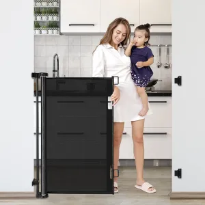 Extra Tall 42-Inch Black Dog & Baby Gate - 56" Wide, Adjustable, Retractable for Stairs, Doorways, Hallways