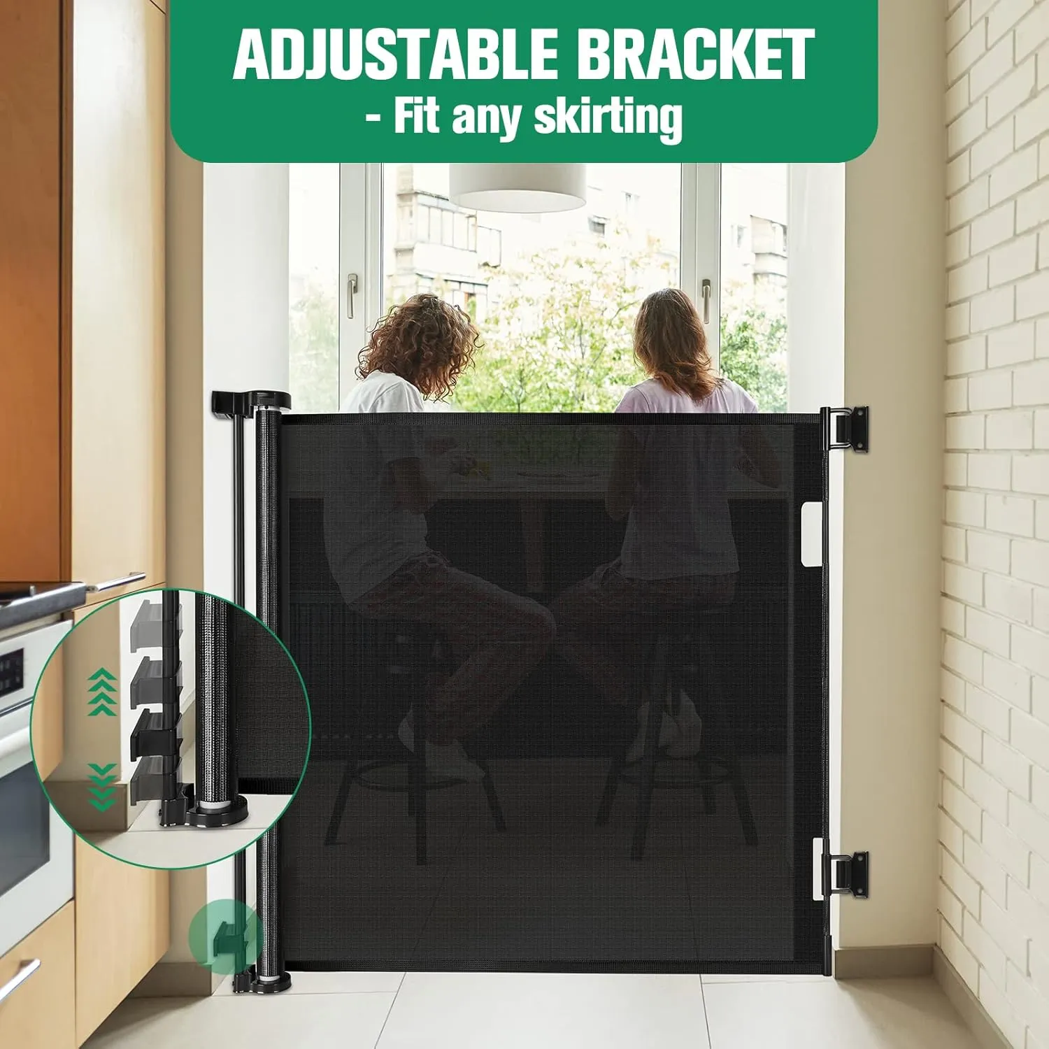 Extra Tall 42-Inch Black Dog & Baby Gate - 56" Wide, Adjustable, Retractable for Stairs, Doorways, Hallways
