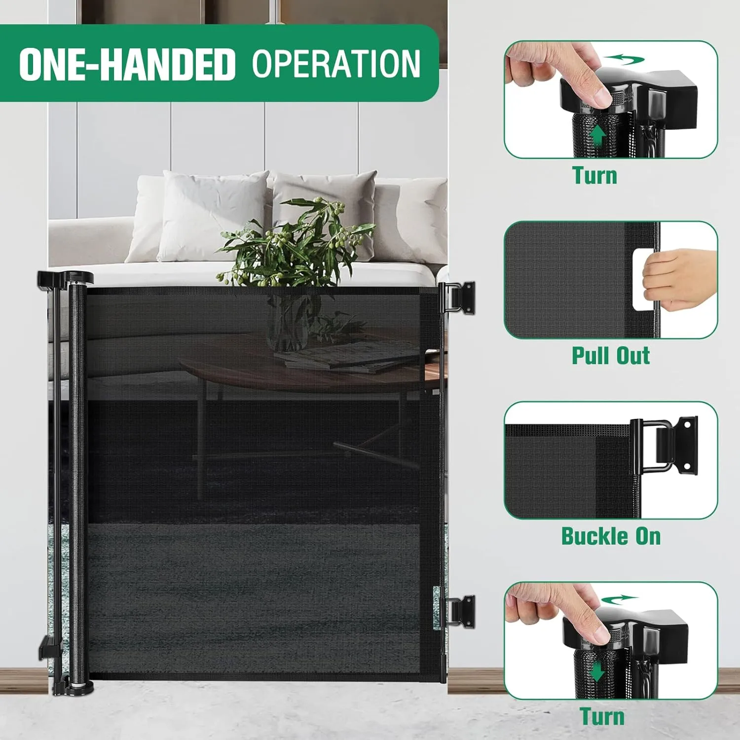 Extra Tall 42-Inch Black Dog & Baby Gate - 56" Wide, Adjustable, Retractable for Stairs, Doorways, Hallways
