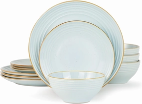 Famiware Jupiter Dinnerware Set, Plates and Bowls Dish Sets for 4 (12 Pieces), Microwave and Dishwasher Safe Stoneware Tableware, Chip and Scratch Resistant, Light Blue