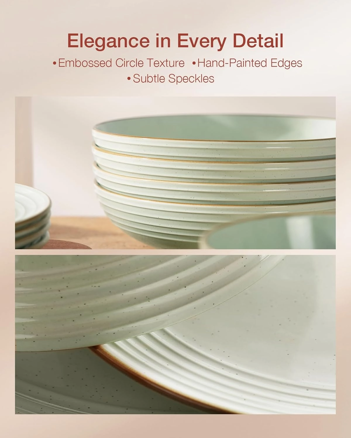 Famiware Jupiter Dinnerware Set, Plates and Bowls Dish Sets for 4 (12 Pieces), Microwave and Dishwasher Safe Stoneware Tableware, Chip and Scratch Resistant, Light Green