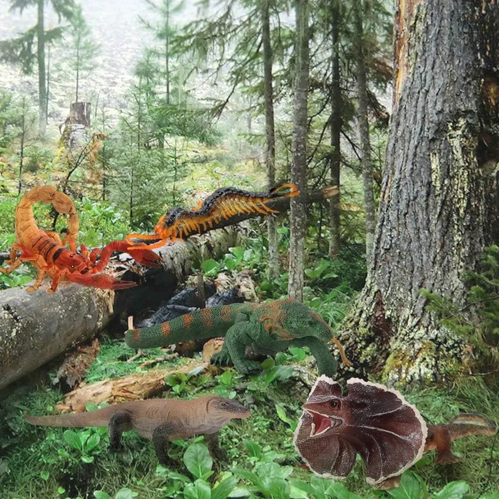 Fantarea 5 PCS Wild Life Jungle Animal Action Figures Model Goanna Chameleon Lizard Scorpion Scolopendra Party Favors Supplies Cake Toppers Set Toys for 5 6 7 8 Years Old Boys Girls Kid Toddlers