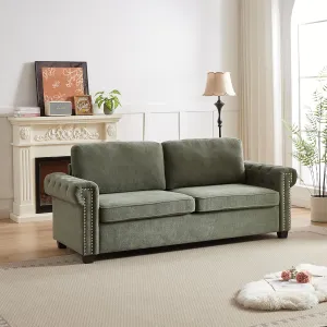 FANYE 83.8" W Chesterfield Pull Out Sofa Bed,Convertible Queen Size Sleeper Sofabed, Chenille Upholstered Nailhead Decor Sofa&Couch with Folding Mattress and Bedframe for Compact Living Space