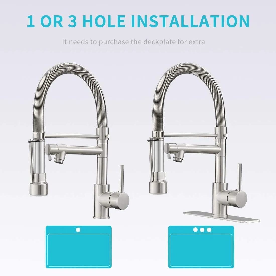 Fapully Pull Down Kitchen Faucet with Lock Sprayer,Single Handle Spring Stainless Steel Kitchen Sink Faucet Brushed Nickel