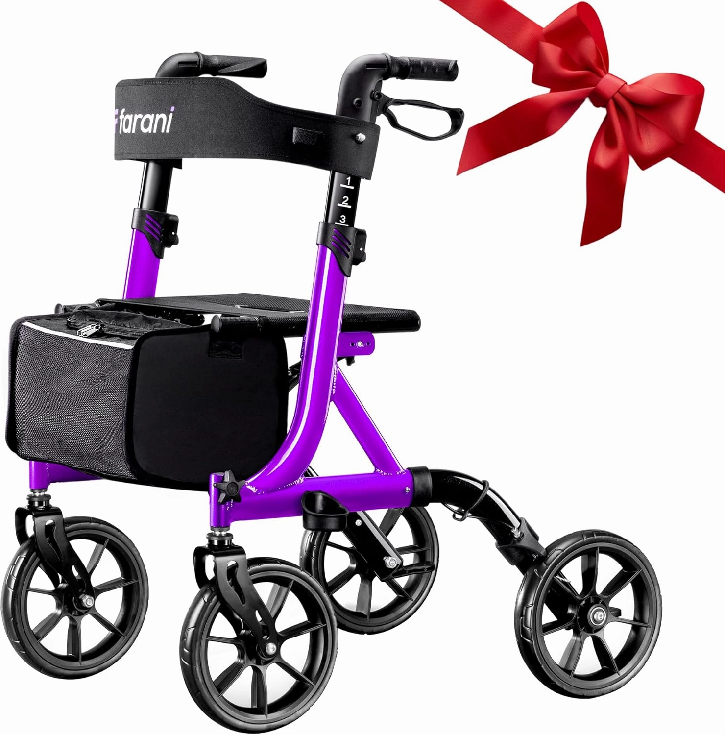 Farani All Terrain Walkers for Seniors - 10" Big Wheels, Compact Size Lightweight Foldable Rollator Walker with Seat, Reinforced Triangular Frame Rollator with Cup Holder, 300lbs Weight Capacity