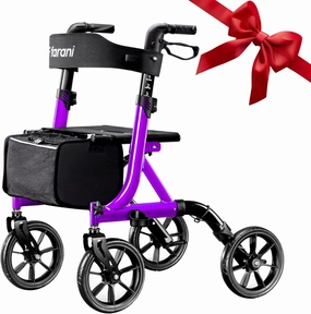 Farani All Terrain Walkers for Seniors - 10" Big Wheels, Compact Size Lightweight Foldable Rollator Walker with Seat, Reinforced Triangular Frame Rollator with Cup Holder, 300lbs Weight Capacity
