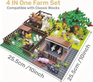 Farm Building Blocks Set, 4-in-1 Countryside Animals Trees Bricks Toys Models, 10x10 inch Baseplate, Compatible with Classic Blocks